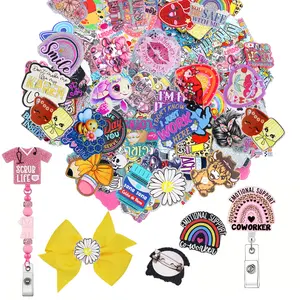 50pcs Glitter Acrylic, Non-Repeating Designs, Additions for Badge Reels And Other Items