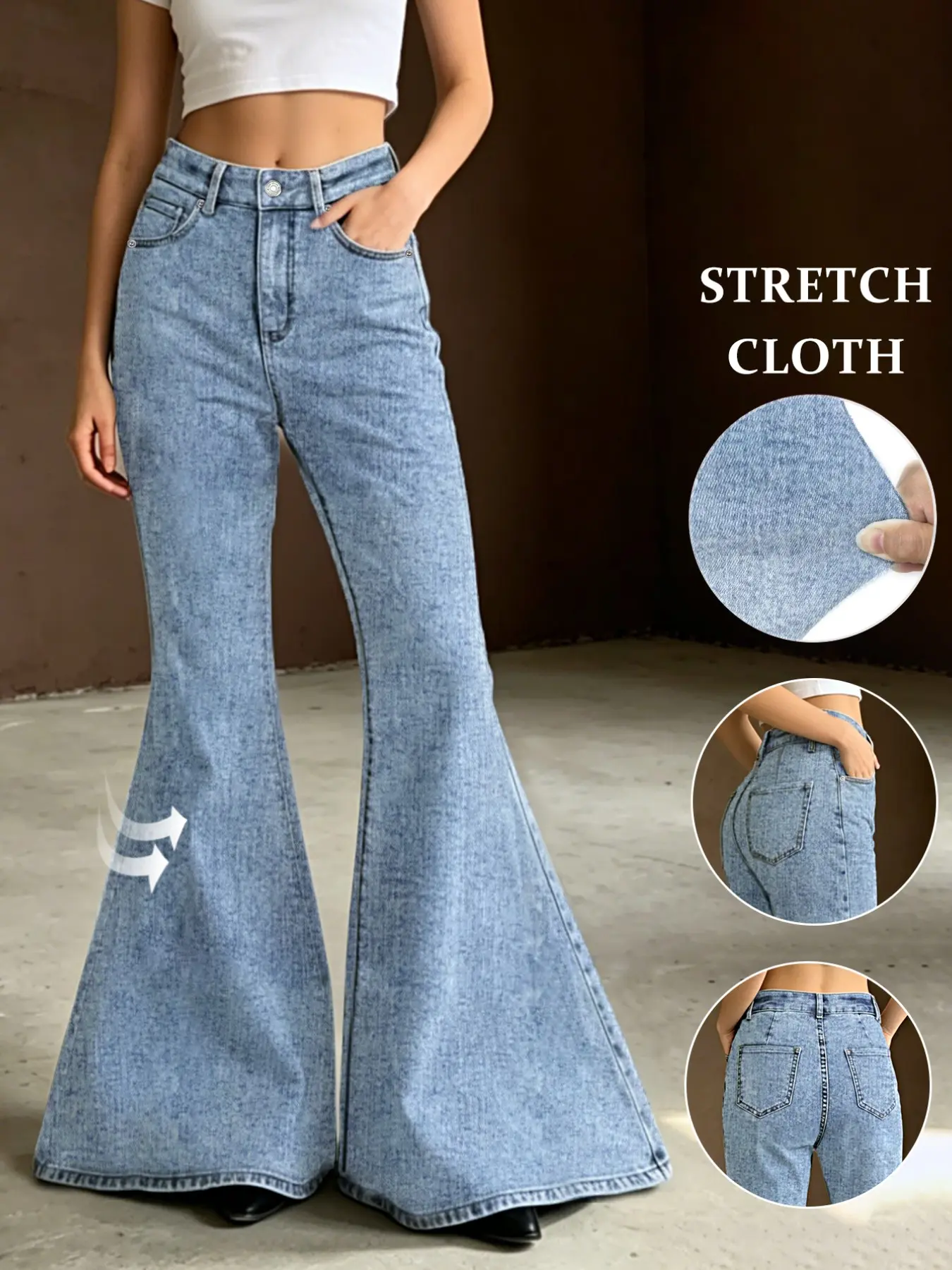 Women Bell Bottom Jeans for Women High Waisted Stretchy Elastic Waist Flared Jean Skinny Flared Denim Pants, Elegant Style