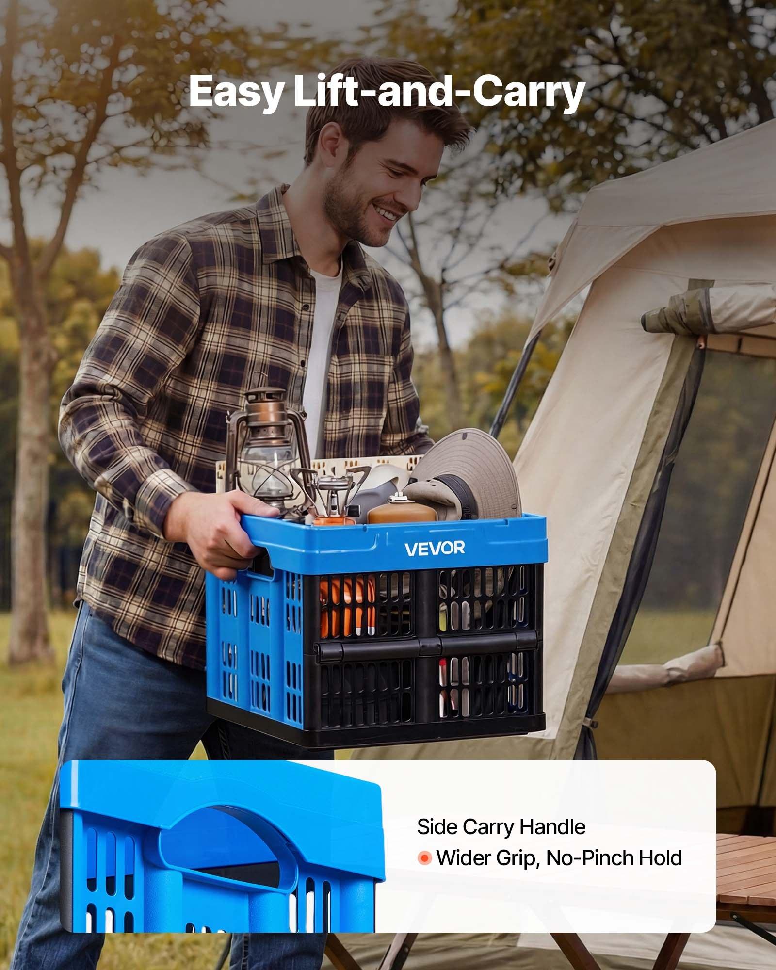 VEVOR Plastic Collapsible Storage Bins, 25L 3 Packs, Stackable Folding Storage Crates with Handles, Holds 22 lbs Per Bin, Foldable Heavy Duty Containers, Space-Saving Baskets, for Home Organizing