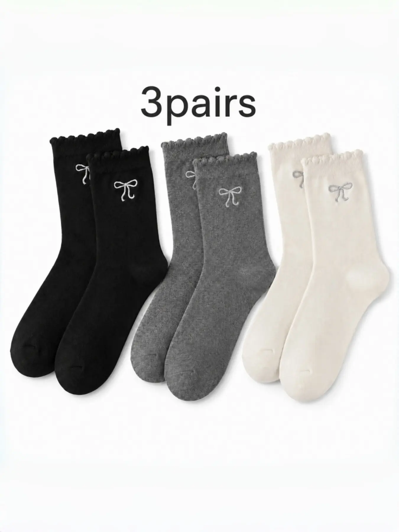 Full Love 3 Pairs Butterfly Knot Embroidered Crew Socks, Casual Loose-Fit Cotton Socks for Fall & Winter, Durable and Comfortable