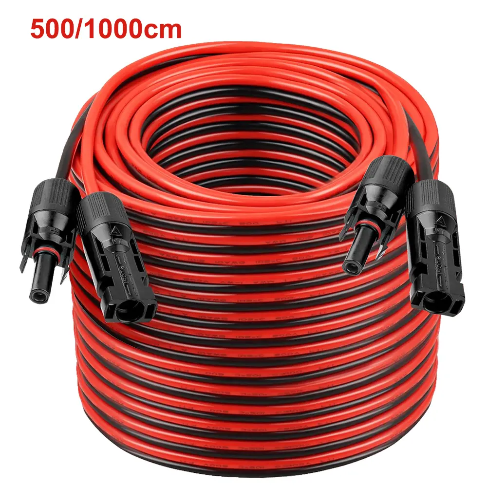 Solar Panel Extension Cable, Solar Cable Solar Panel Cable with Female and Male Connectors Solar Panel Adaptor Kit Tool, Wire, Red and Black Dust Caps for Home