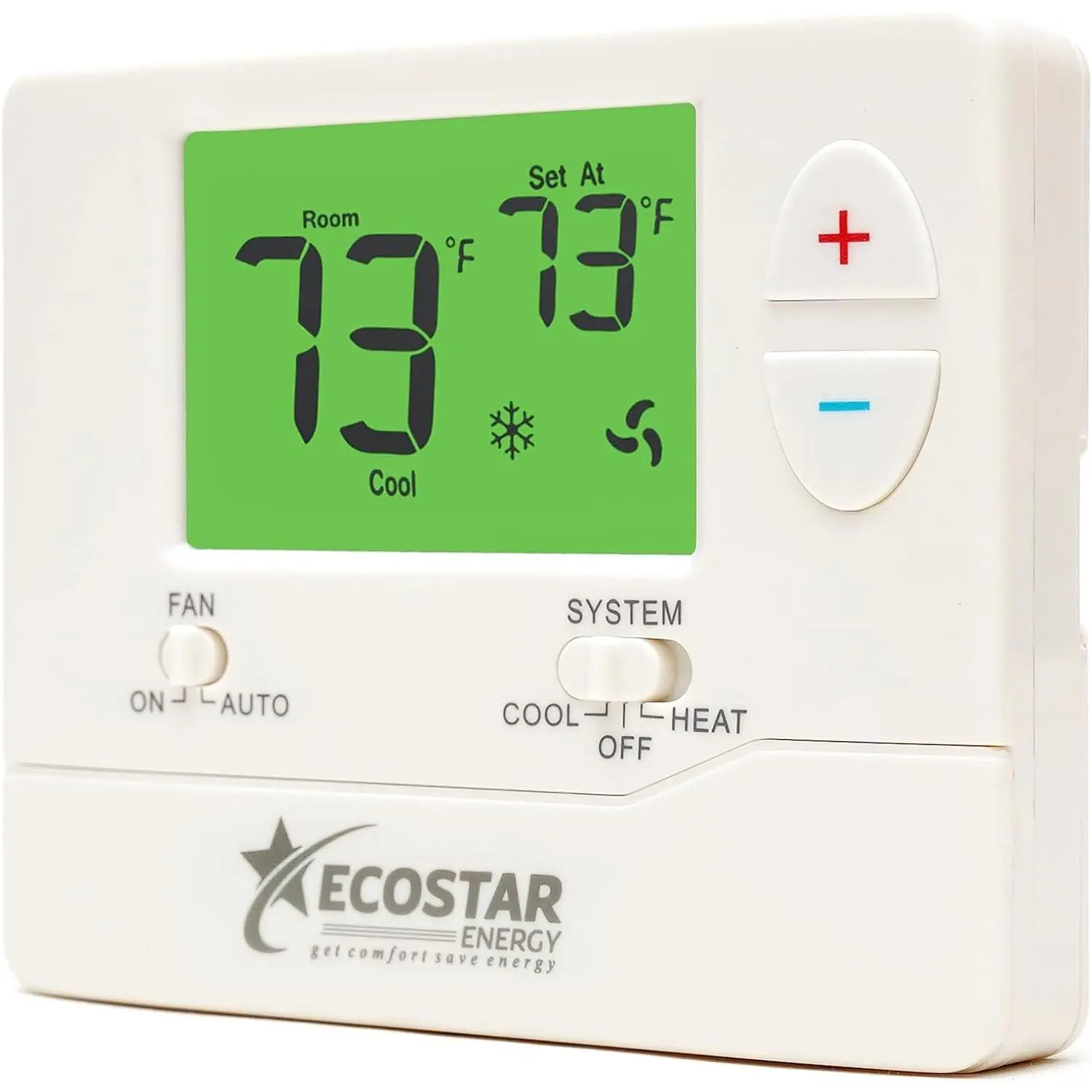 Digital Thermostat with Digital Display, Non-Programmable Conventional Single Stage 1 Heat-1 Cool, Energy Save, Green Backlight, Easy Install for Home HVAC Systems