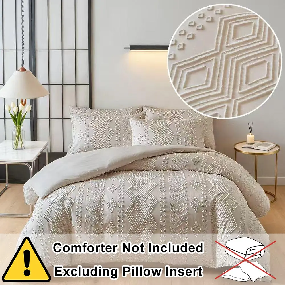 Khaki Decorative duvet cover set, Washable Covers (2/3 pieces) - 3D tufted diamond geometric pattern, soft washable polyester material, comfortable and breathable bedroom decor, farmhouse style bedding set, suitable as a gift