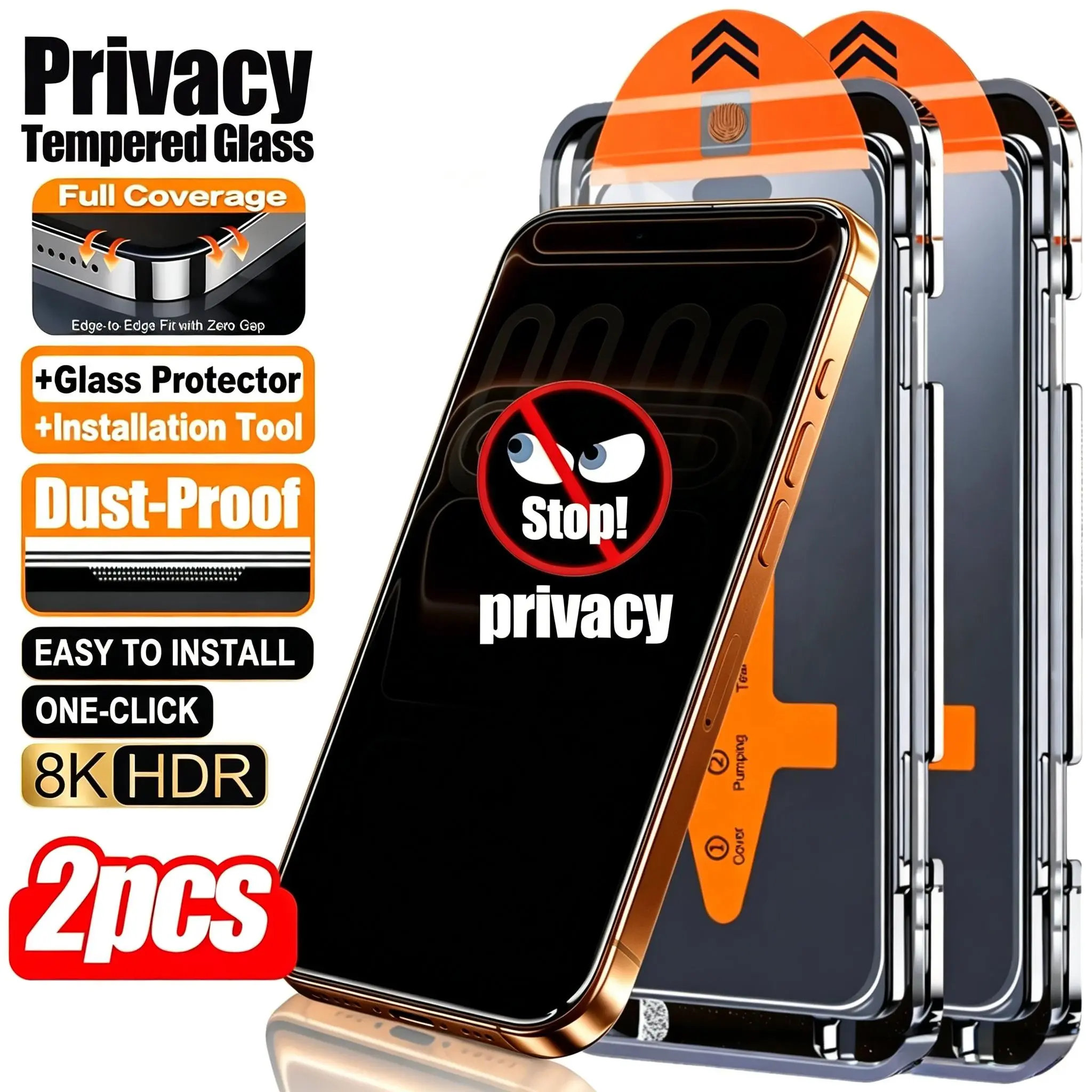 2pcs 9H+ Hardness Anti-Peeping Privacy Tempered Glass Screen Protector, Smooth Touch Anti-Fingerprint, Compatible for iPhone 17 Pro Max 17 Pro 17 Series, Durable Wear Resistant Case Friendly, Accessories