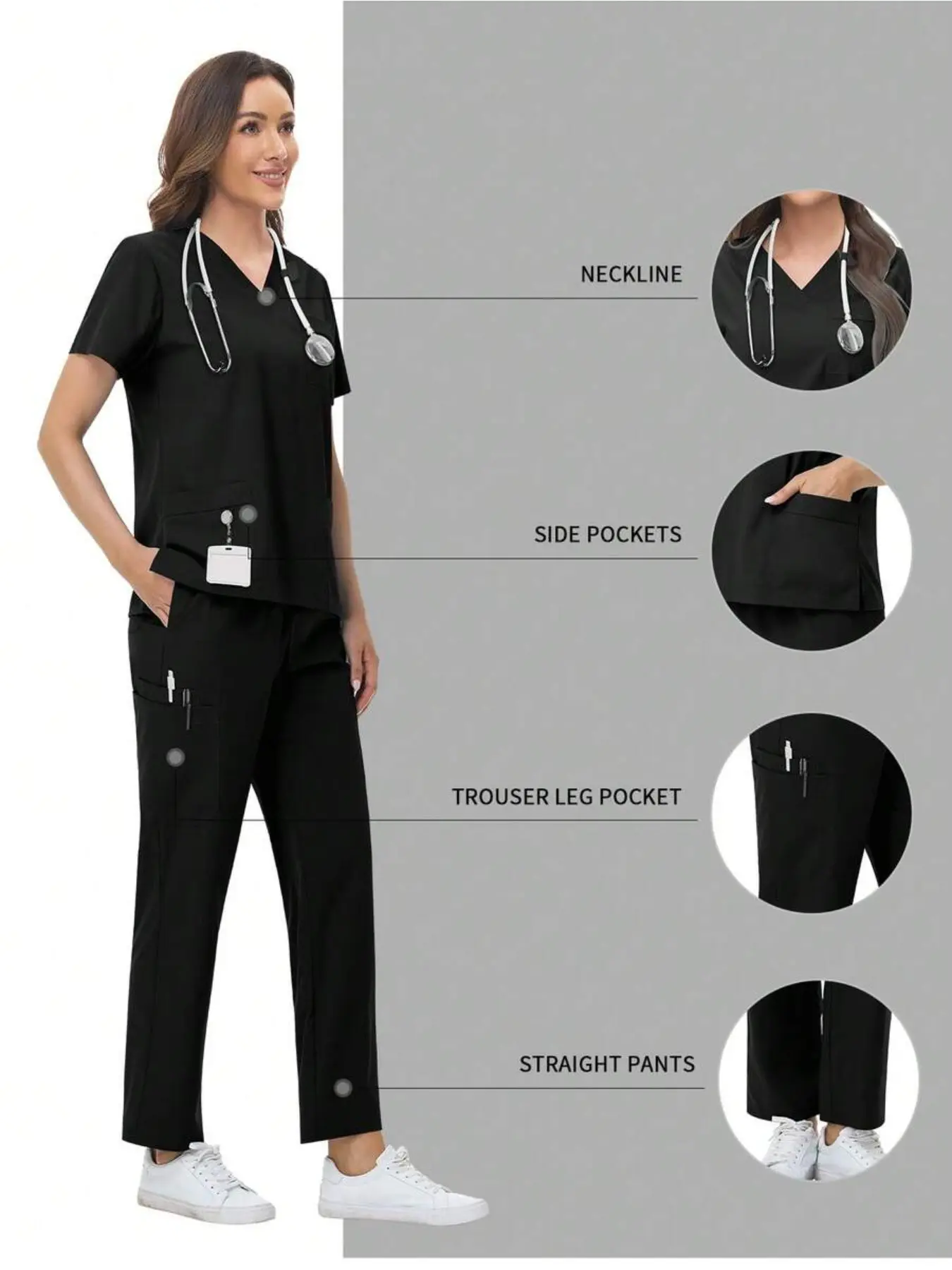 Spa Uniform Scrubs Women Breathable Soft Short Sleeved Top Straight Pants Sets Beauty Salon Nail Technician Workwear Nurse Uniform