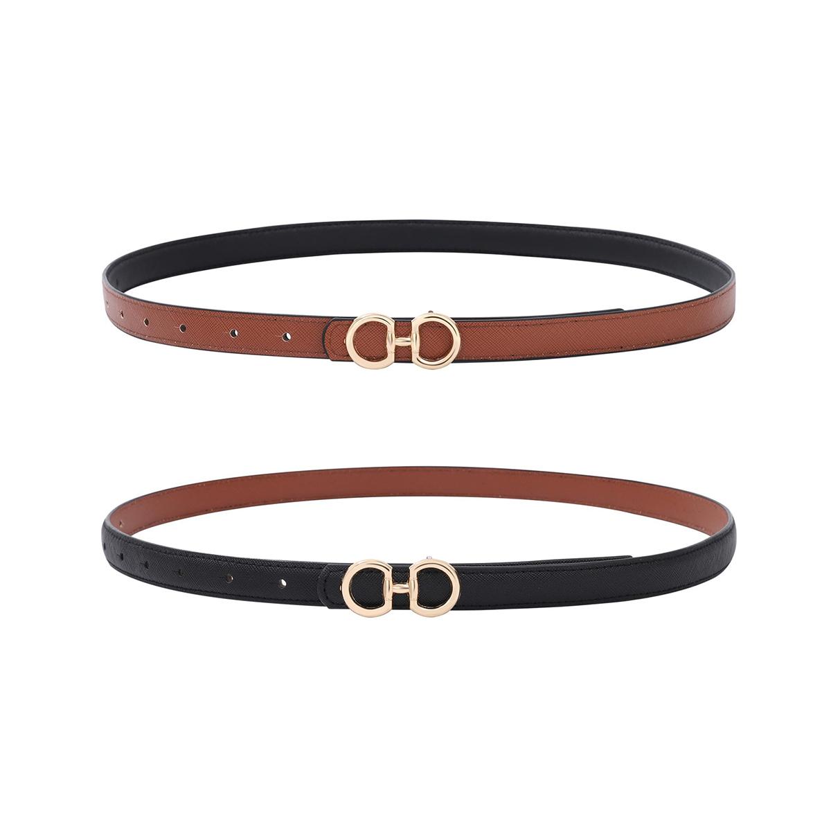 AWAYTR Reversible Women Fashion Thin Belt Two Sided and Two Colored Elegant PU Leather Tight Waist Belt with Gold Buckle Vintage Two-in-One Jeans Dress Long Coats Belts Lady Accessories AWAYTR Reversible Women Fashion Thin Belt Two Sided and Two Colored Elegant PU Leather Tight Waist Belt with Gold Buckle Vintage Two-in-One Jeans Dress Long Coats Belts Lady Accessories