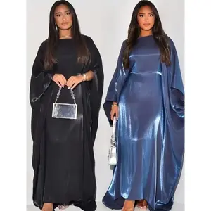 Batwing Butterfly Sleeve Satin Khimar Abaya Dubai Muslim Maxi Dress Kaftan for Women Islamic Kebaya Caftan Robe Femme Vestidos