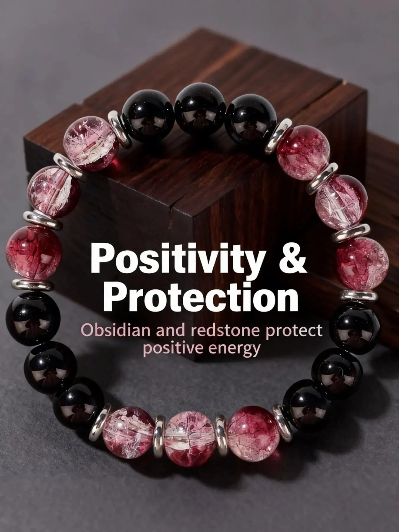 Obsidian Bracelet, Bohemian Crystal Glass Beads, Positive Energy Protection Jewelry, Spiritual Lucky Charm, Healing Crystal Bracelet