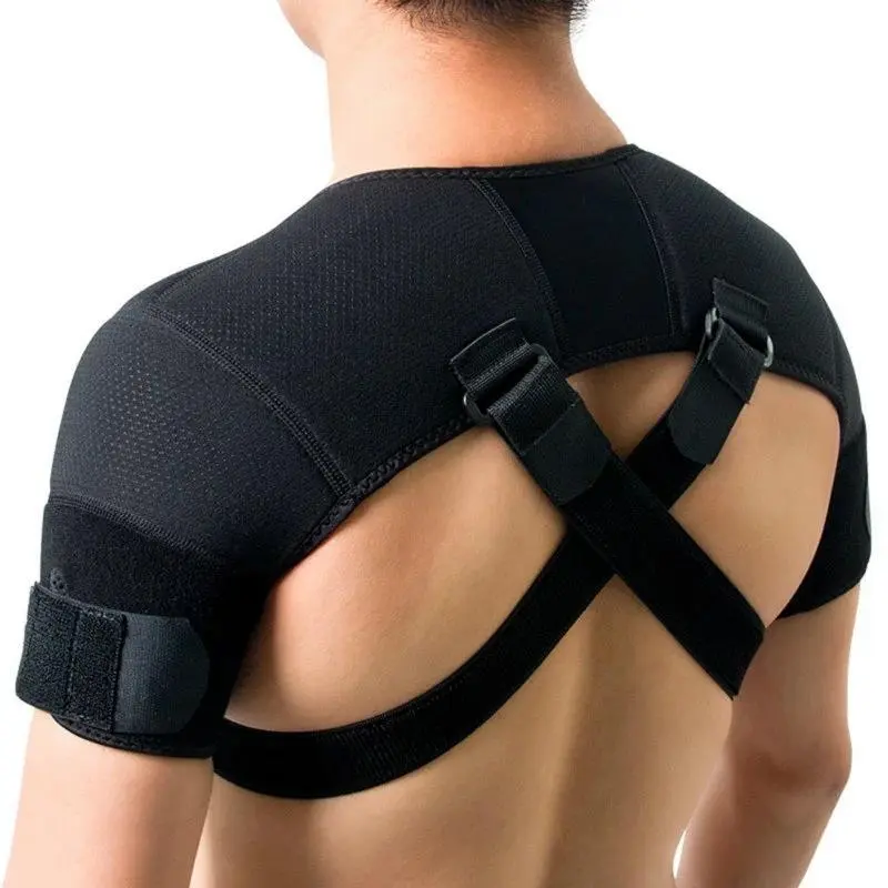 Premium Two-Way Adjustable Double Shoulder Brace, Cross Compression Breathable Neoprene Support Strap for Shoulder Pain Relief & Recovery