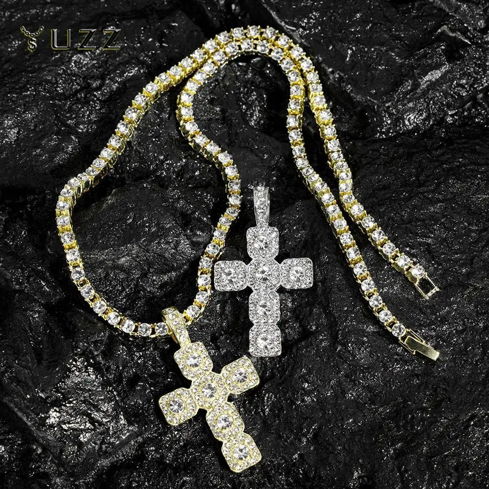 2026 New Baroque Hip Hop Rhinestone Cross Pendant Tennis Chain Necklace - 18inch, 20inch, Customizable for Anniversary Gifts, Can Customize, Daily, Everyday, Ceremony, Bling Necklace, Cross Design Necklace