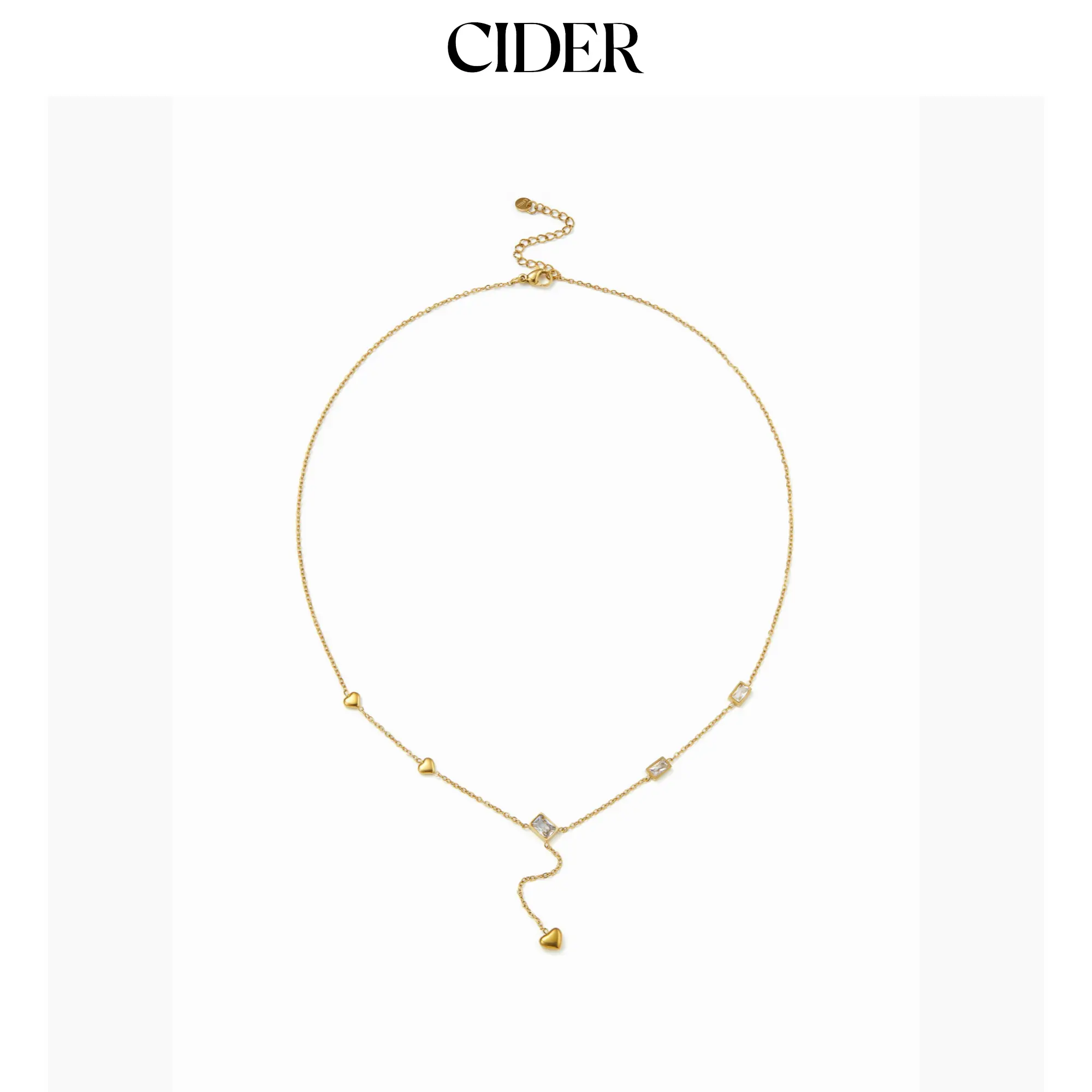 Cider HEART & RHINESTONE Y-SHAPED NECKLACE
