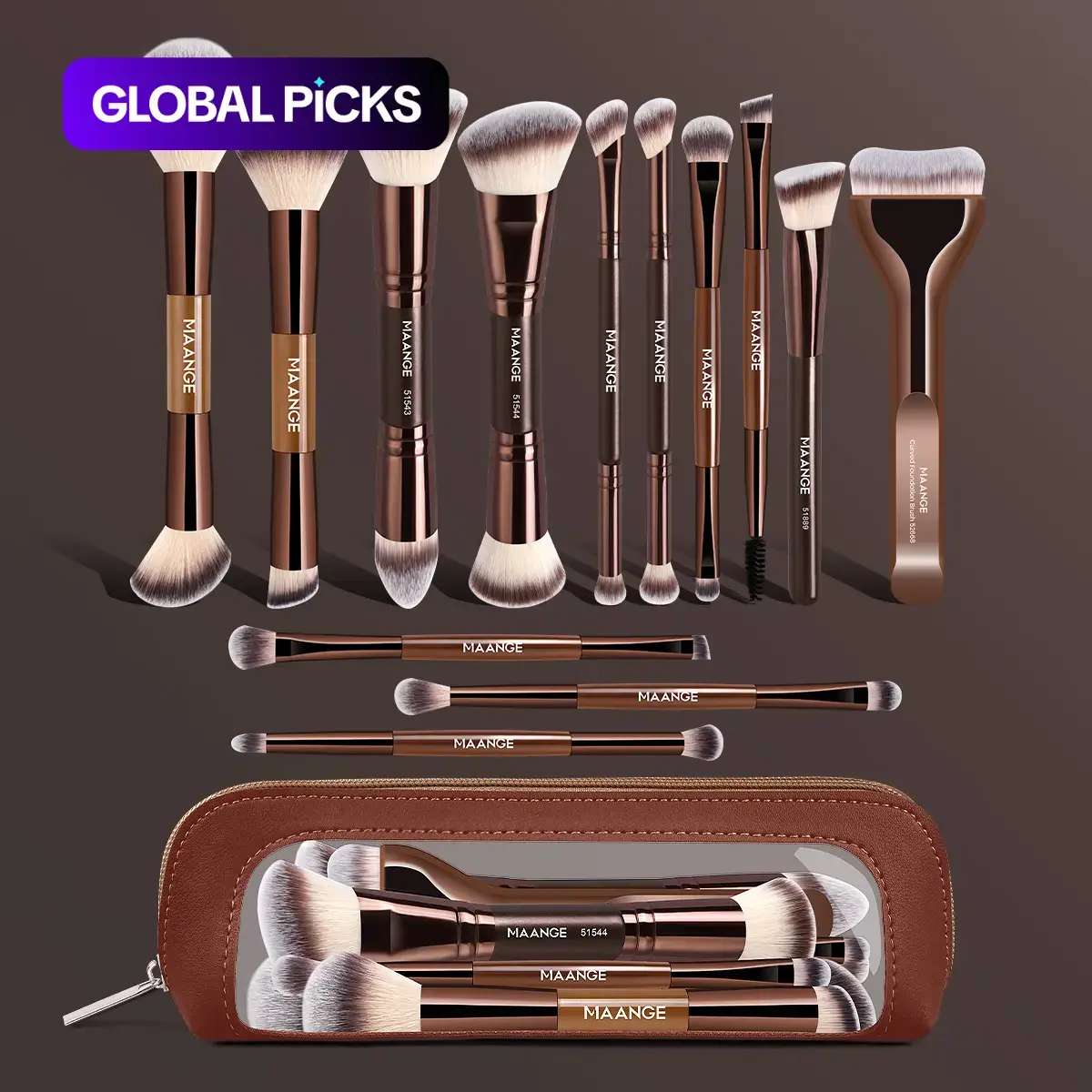 MAANGE 13pcs Makeup Brush Set with Cosmetic Bag, Multifunctional Face Makeup Brushes, Foundation, Loose Powder, Blush, Eyeshadow & Eyebrow Brushes, Makeup Tool Kit for Daily Use #GLOBAL PICKS