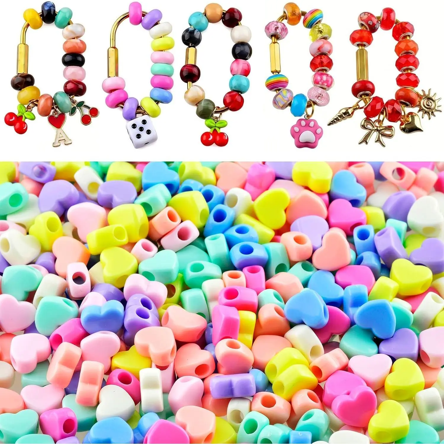 Bag  Beads 200 count  Large Hole Beads for Bag Charms Keychains  Making Hair Bead for Braids 14 mm Wide Big Hole Bead for Carabiner (Hole 5.5mm)