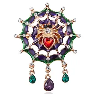 Fashion Creative Spider Web Rhinestone Brooch Halloween Animal Pin Clothing Accessories