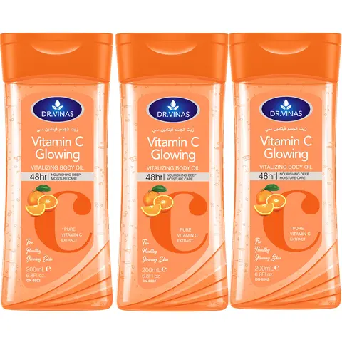 3 pcs 200 ml DR.DAVEY Vitamin C Pure Extract Body Essential Oil Body Oil Moisture, Moisturizing Skincare Oil Moisturizer for All Seasons, Large-Volume Hydrating Body Oil Portable for Body, Face, Hands, Lips and Eye Area Travel Use