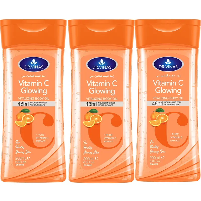 3 pcs 200 ml DR.DAVEY Vitamin C Pure Extract Body Essential Oil Body Oil Moisture, Moisturizing Skincare Oil Moisturizer for All Seasons, Large-Volume Hydrating Body Oil Portable for Body, Face, Hands, Lips and Eye Area Travel Use
