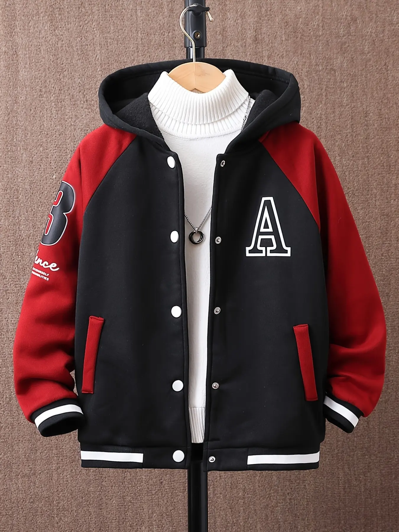 Boys' Fashion Hoodie, Fall Winter Fleece Sweatshirt, Colorblock Letter Print, Long Sleeve, Medium Large Kids Top, Trendy Outerwear