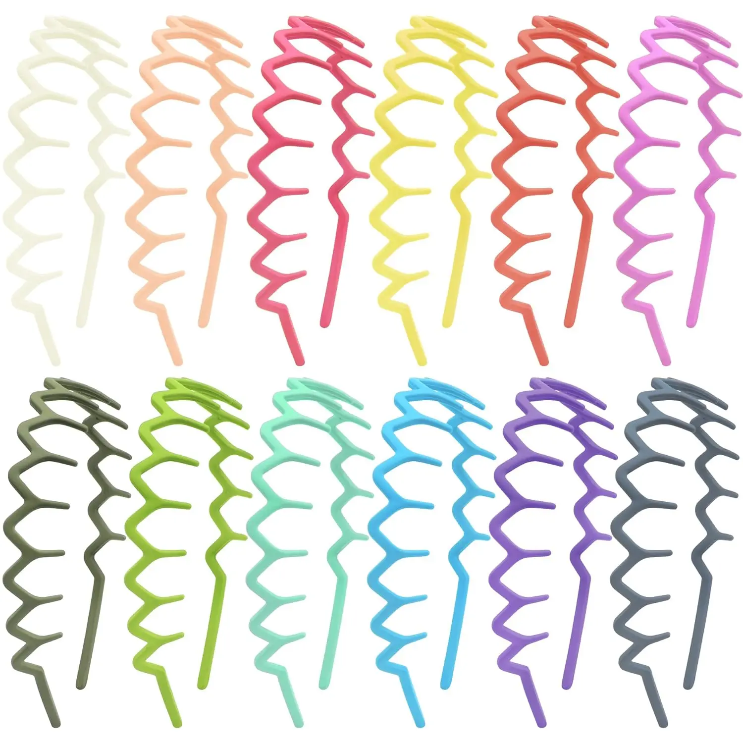 12 Pieces Zig Zag Headbands for Women Girls Plastic Non Slip Headbands with Teeth Colorful Wave Zig Zag Headband Lightweight Hair Accessories
