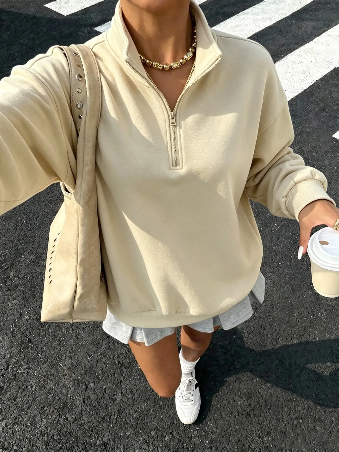 2026 Viral TikTok Trend, Chic Women Quarter Zip Pullover Sweatshirt Oversized Loose Fit Stand Collar Half Zip Long Sleeve Top, Soft Brushed Fleece Thickened Casual Sweatshirts, Fashion Streetwear Y2K Preppy Daily Outfit