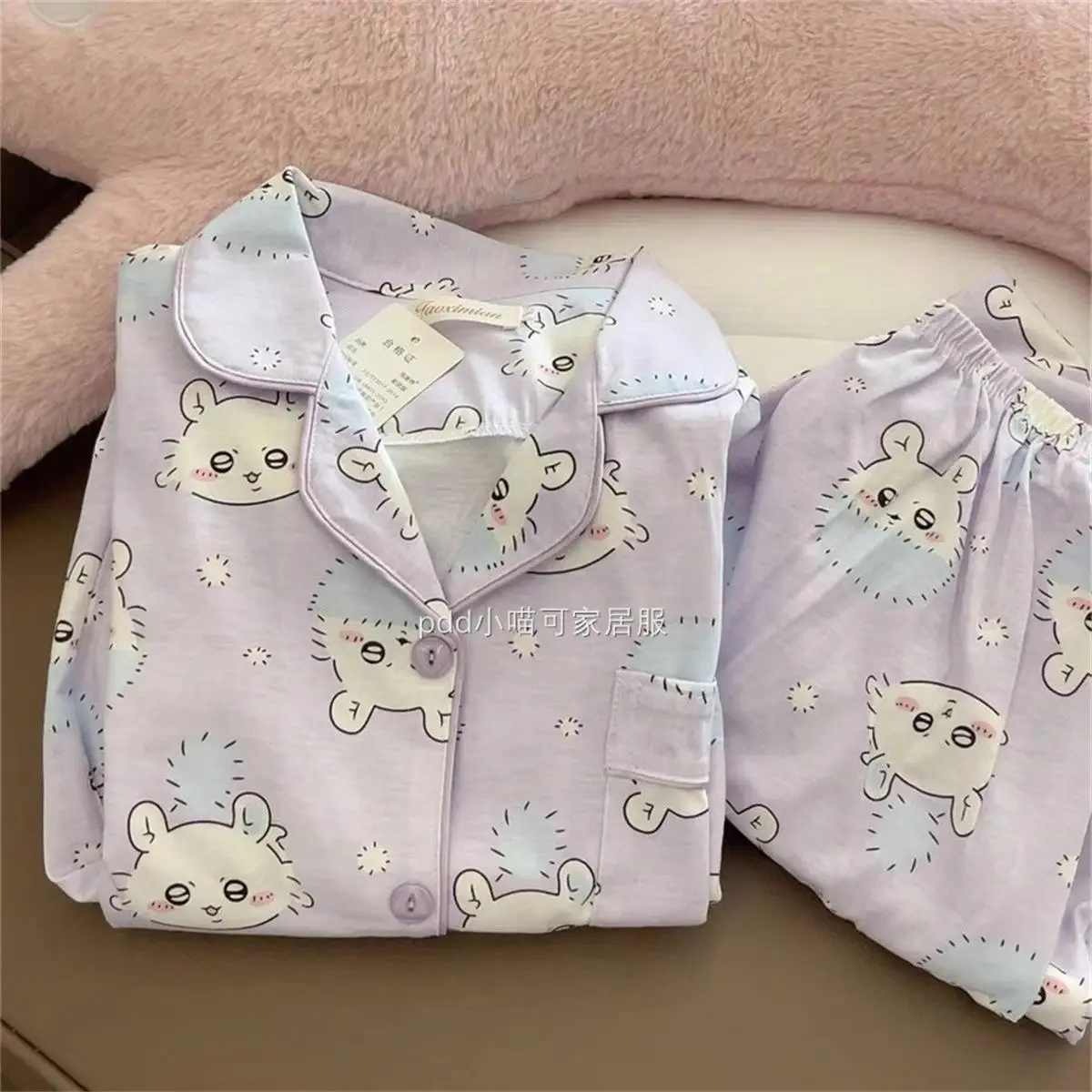 Cartoon Chiikawa Momoga Hachiware Spring Autumn Homewear Usagi Kawaii Long Sleeves Long Pants Comfort Soft Cute Student Pajamas