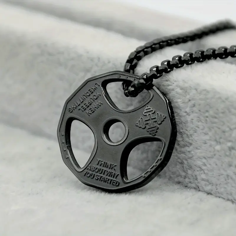 Men's Casual Daily Long Letter Fitness Dumbbell-Barbell Pendants - 201 201 Stainless Steel Titanium Fashion Necklace Accessories, Metal Coating, Unisex, No, Sports Barbell Necklaces