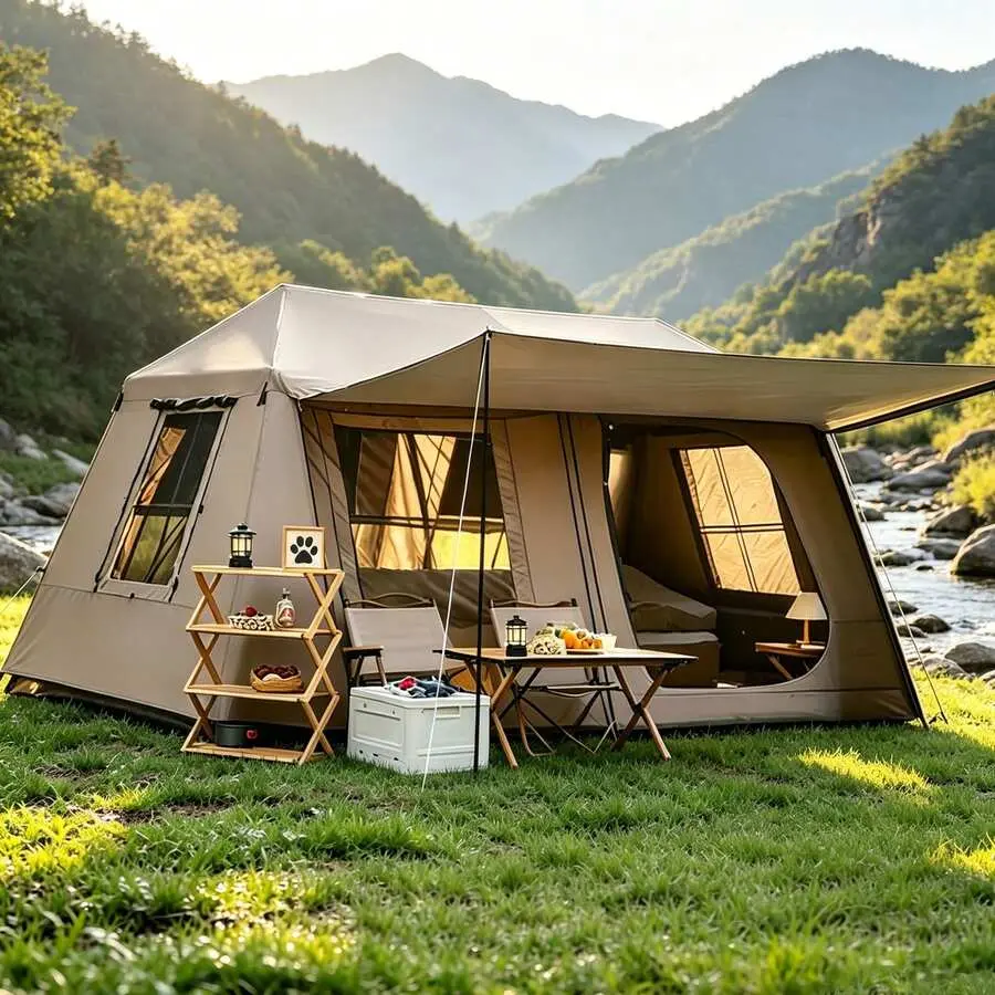 This All-In-One Outdoor Camping Tent Features Sun Protection, Rain Protection, And Breathability.It Boasts An Automatic, Quick-Setup Design And Adapts To Various Terrains, Providing A Reliable And Comfortable Experience For Camping Adventures.