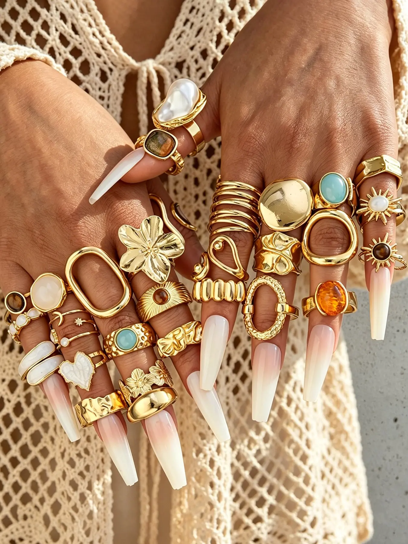 29-Piece Metal Ring Set, Elegant Floral Design, Boho Style Rings, Zinc Alloy, Stackable Rings, Party & Birthday Gifts, Women's Jewelry Accessories