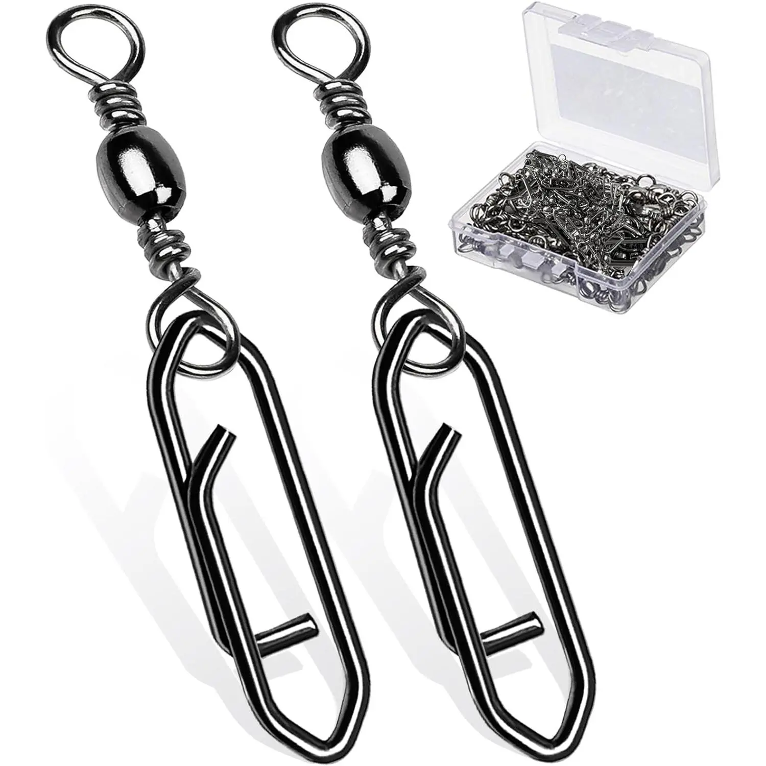 Heavy Strength Fishing Snap Stainless Saltwater Freshwater Fishing Swivel Clip Rolling Barrel Fishing Clips Swivels Speed Change Black Nickel