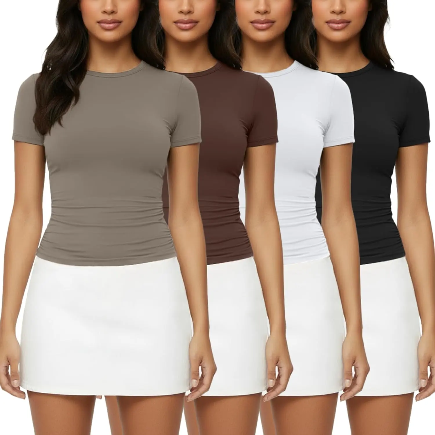 4 Pack Basic Tees T Shirts for Women Workout Short Sleeve Tops |   Soft, Crew Neck, Slim Fit, Gym, Athletic, Yoga, Running, Plain, Crop, Compression, T Shirts, y2k, Going Out, Tops