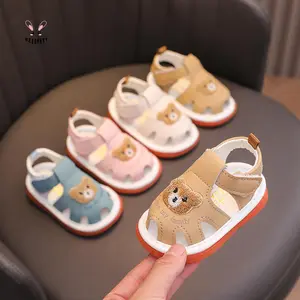 Kids' Synthetic Open-Toe Summer Sandals - Anti-Slip Soft Sole, Bear Embroidery, 11-13 cm - for Outdoor, School Use