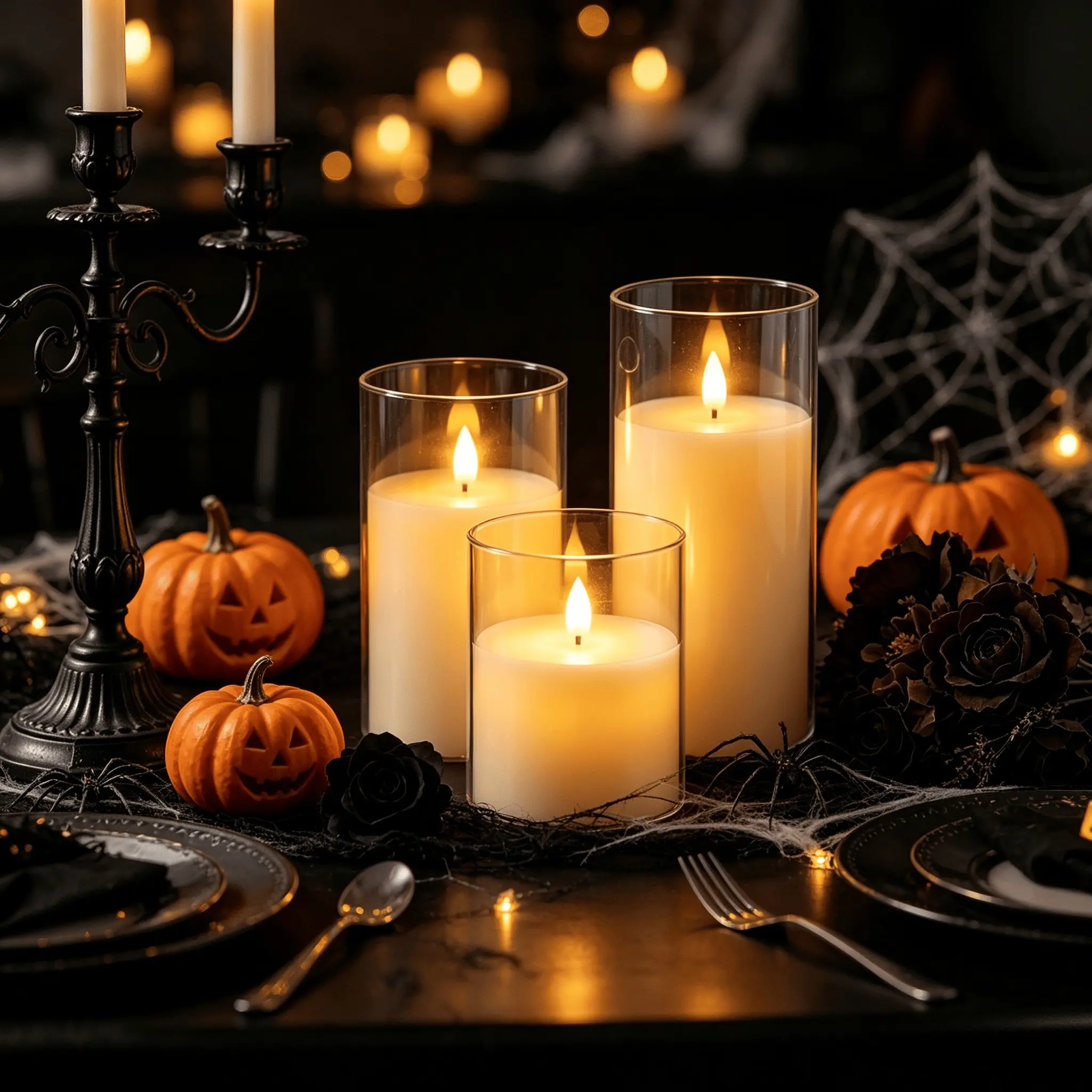 Halloween New Candle Light Set, 3pcs Remote Control LED Candles, Eco-Friendly Decorative Lights, Birthday Wedding Party Gift