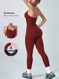 Women's Sportswear Overall, Soft High-Elastic Fabric, V-Neck, Waist Cinch, Leg-Lengthening, Comfortable & Breathable, Daily Wear, V Neck Jumpsuit