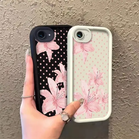 ROOJTN80D Stylish Protective Cover for iPhone 16E/17E, Shockproof Anti-Drop Silicone Soft Cellphone Case with Watercolor Pink Lilies, Polka Dots Print, Celestial Eye Layered Design, Resistance for Devices, Handheld Accessory, Gift Option