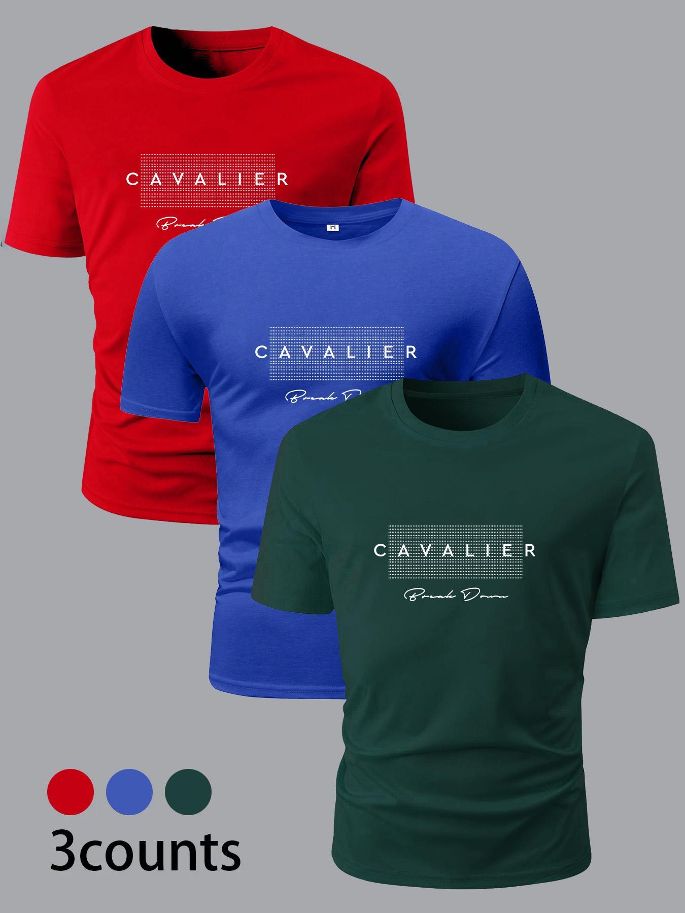 Men's Letter Print Round Neck Tee, Regular Fit Casual Short Sleeve T-shirt, Men's Summer Top for Daily Wear, Gym Tees, Athletic T Shirt