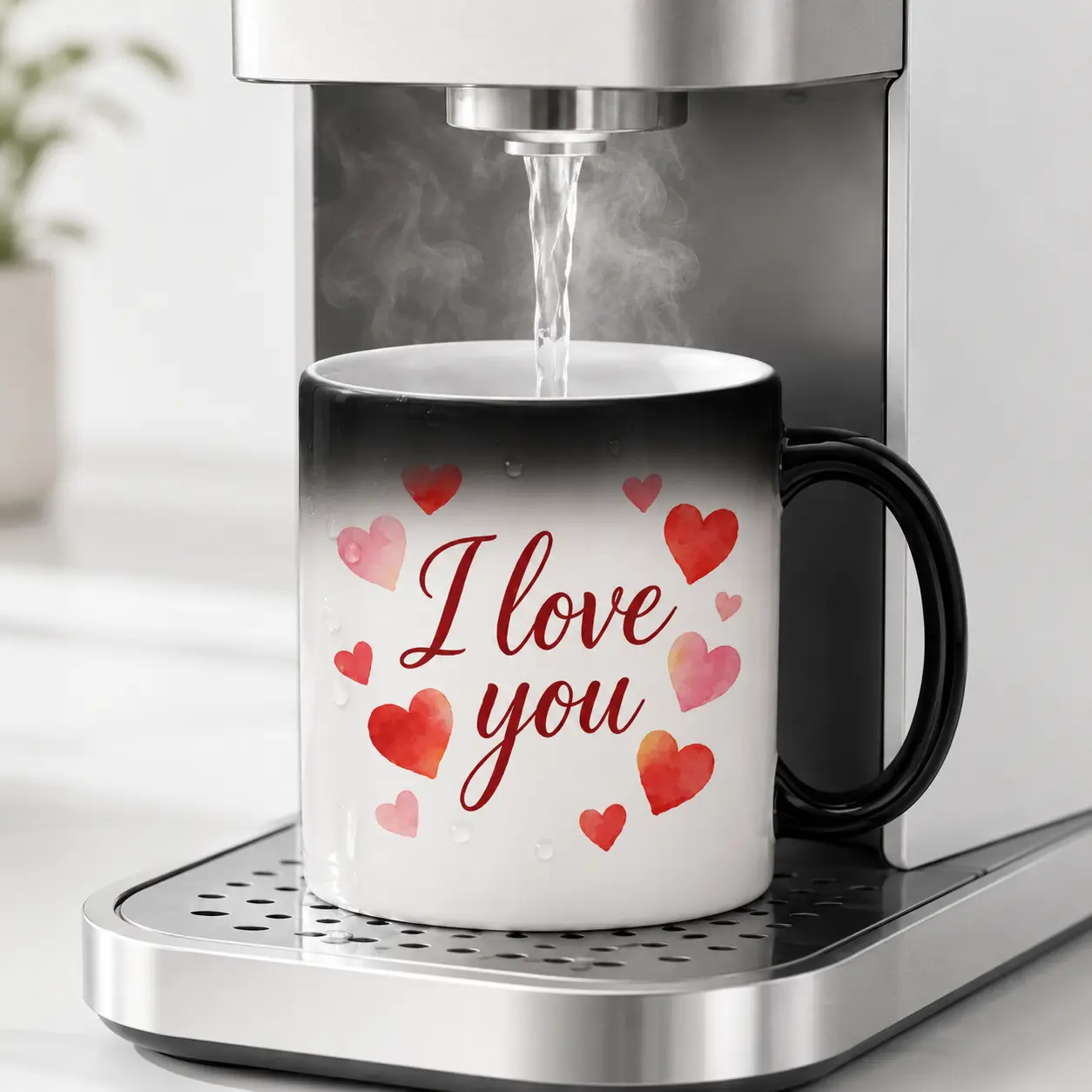 11oz I Love You Color Changing Mug, Heat Sensitive Ceramic Coffee Cup with Red Heart Design, Valentine’s Day or Anniversary Gift for Couples
