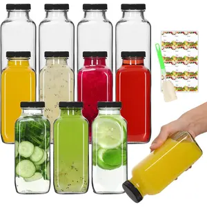 AuroTrends 12 oz Glass Bottles with Lids 12Pack, 360ml Glass Bottles for Juicing, Water, Kombucha - Portable Glass Juicing Bottles Reusable Glass 12oz (12fl.oz, Set of 12)Gift