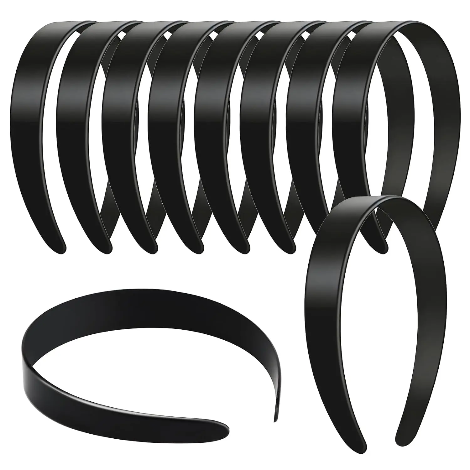 12 count Black Plastic Headbands, 1 Inch Wide No  Hair Bands for Girls & Women, Blank DIY Plain Headbands for Crafts