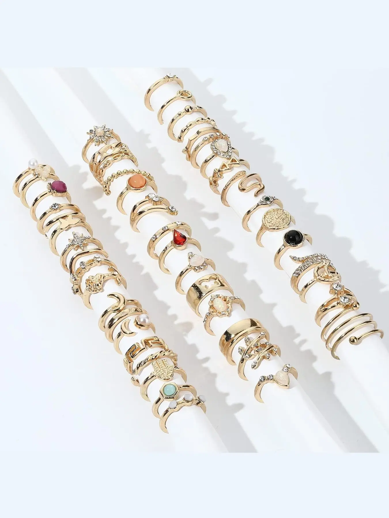 48Pcs Open Toe Rings Set for Women Non Tarnish 14K Gold Plated Adjustable Vintage Retro Knuckle, Bohemian Toe Finger Tail Ring for Sandals, Summer Beach Foot Jewelry, Parties, Daily Wear