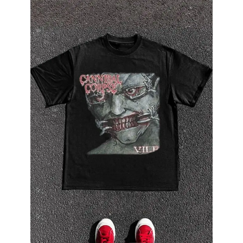 220g Heavy-Weight Pure Cotton Death-Metal T-Shirt, Cannibal Corpse "Vile" Graphic Print T Shirts, Machine Washable, Multi-Size Sports Top