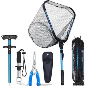 4 Pcs Foldable Kayak Fishing Landing Net Combo Kit| Fishing Pliers, Fish Gripper & Hook Remover All In One Tools| Portable Fishing Accessories for Freshwater Saltwater Kayak Anglers