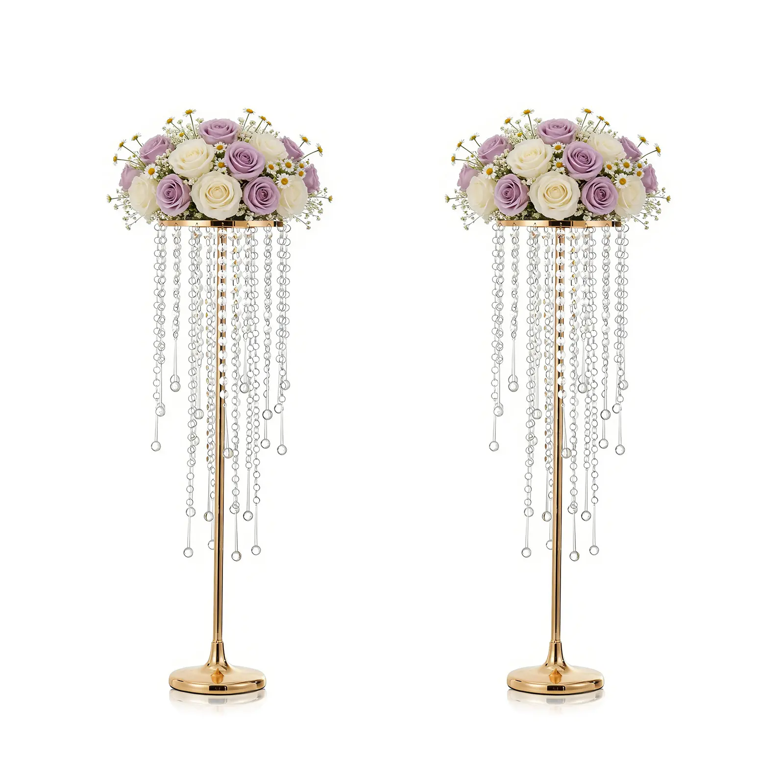 Elegant 29.5in Gold Metal Candle Holder Centerpiece with Crystal Beads – Tall Rust-Resistant Vase for Weddings, Events, Home Decor, Parties