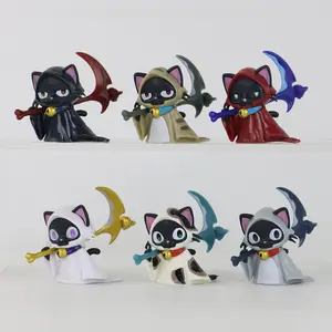 6-piece set, 5.2cm/2.05inch tall, featuring a Grim Reaper black cat in a cloak, a calico cat, and chibi-style collectible figures.