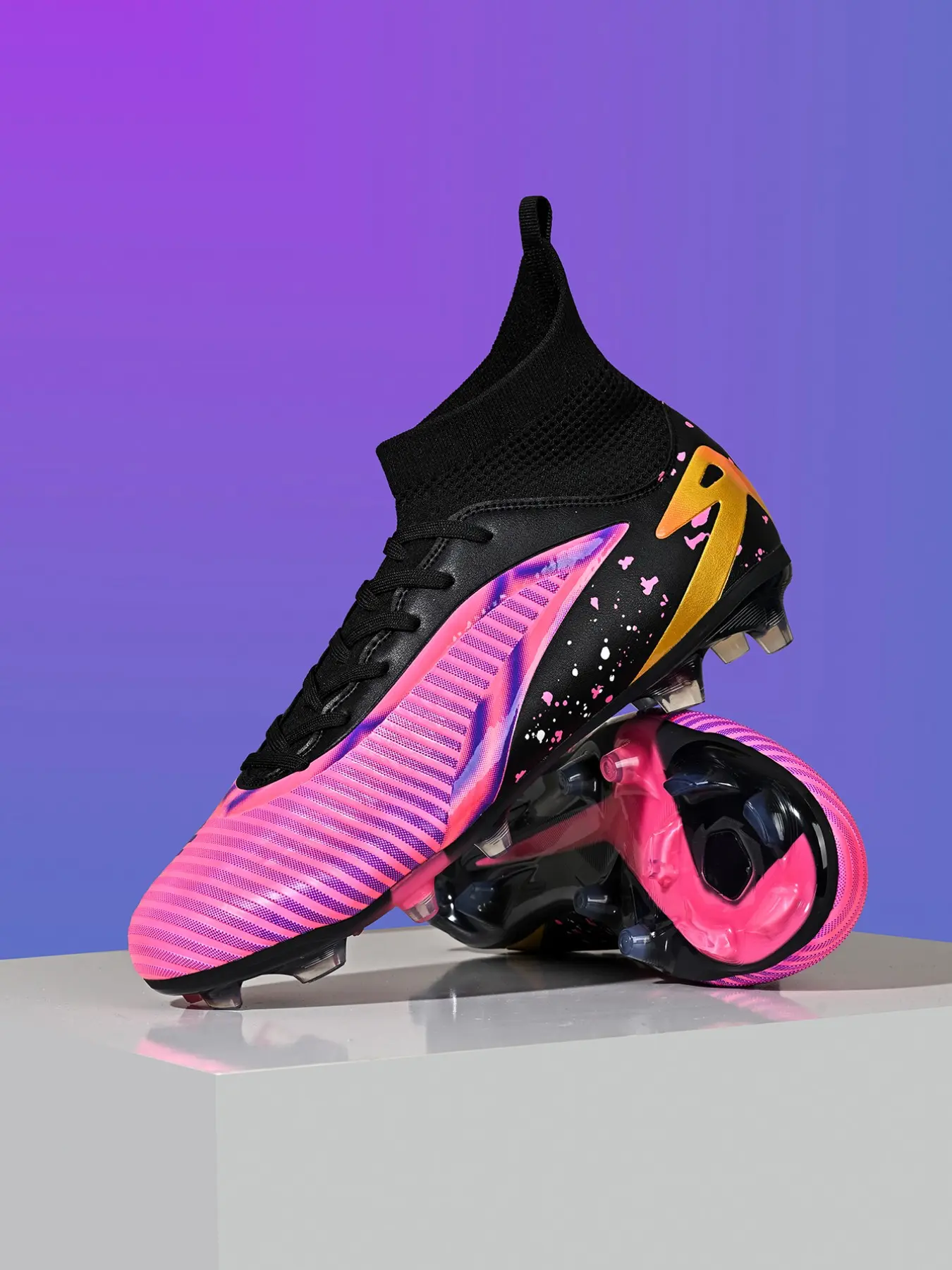 Unisex High-Top Soccer Shoes, Anti-Slip Durable PU Leather, Ag Cleats, Ideal for Mud and Short Grass Fields, Men's & Women's Football Boots, Training Soccer Boots, Performance Boot