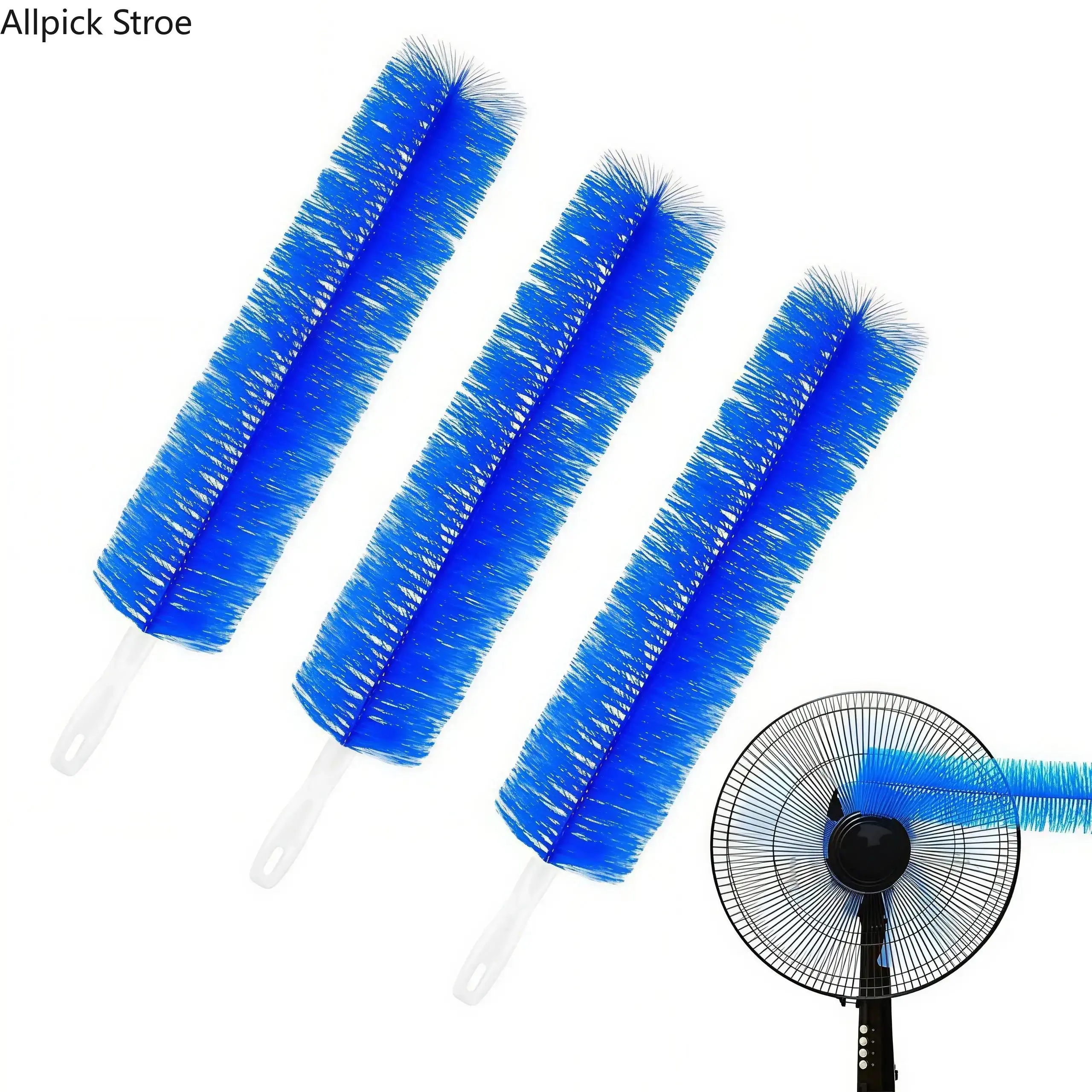 3-Count Reusable Microfiber Dust Remover with Bendable Head - Washable Plastic Brush for Ceiling Fan Blades, Air Vents, Bag Accessory Charms Compatible, Flexible Silicone Handle