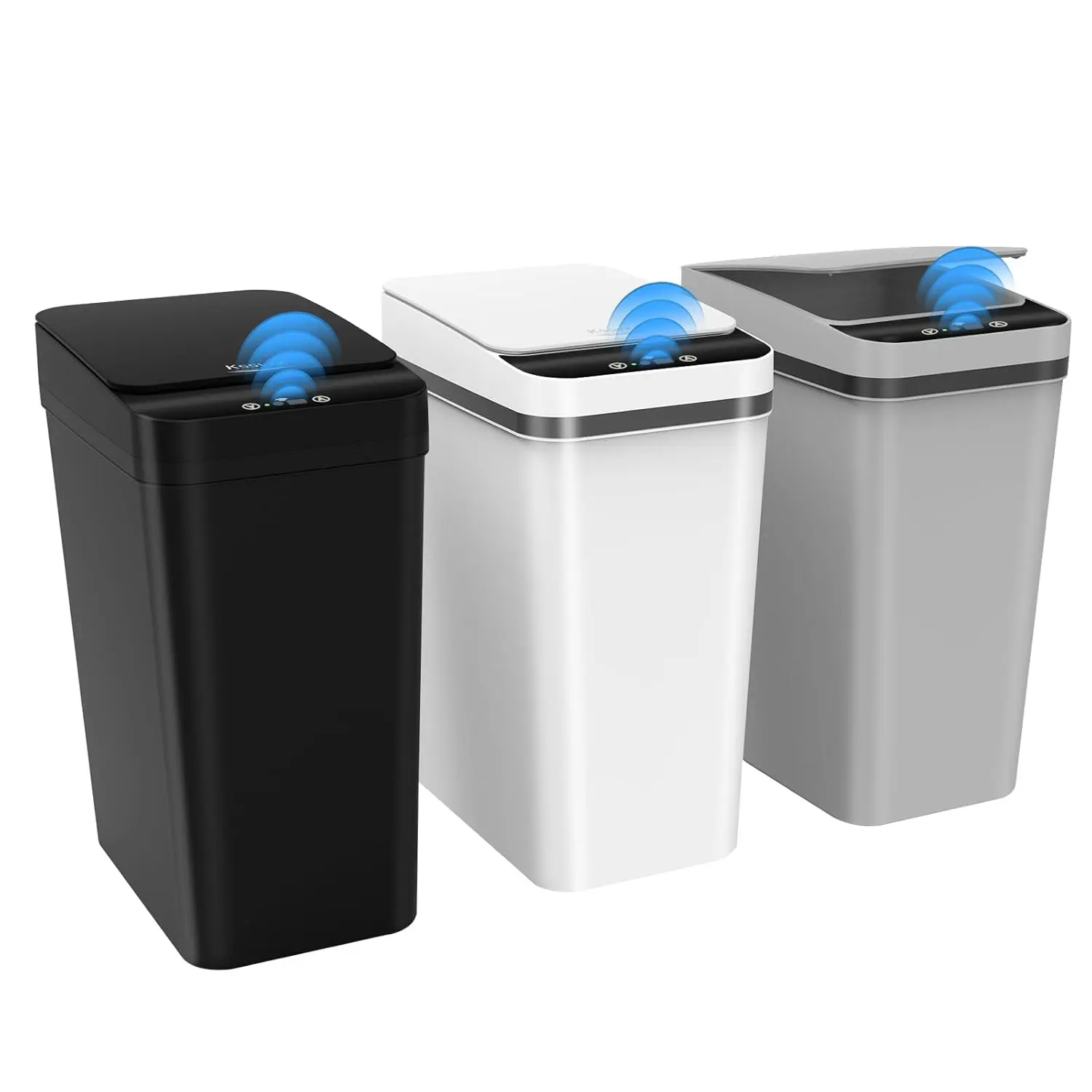 3 Pack Automatic Small Bathroom Trash Can with Lid - 2.5 Gallon Touchless Motion Sensor Smart Trash Bin, Slim Dog Proof Waterproof Plastic Wastebasket for Bedroom Office Kitchen