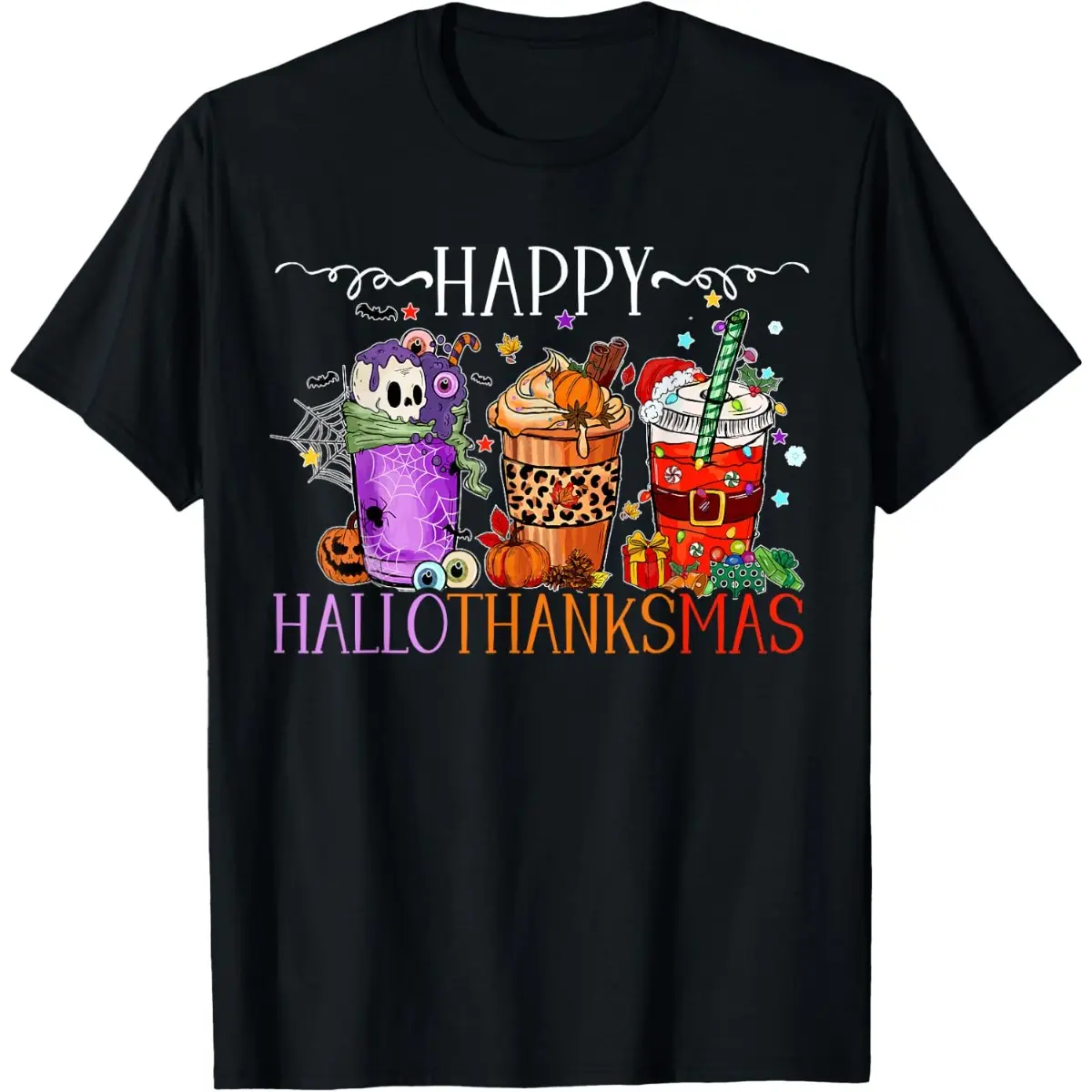 Happy Hallothanksmas Halloween Thanksgiving Christmas T-Shirt