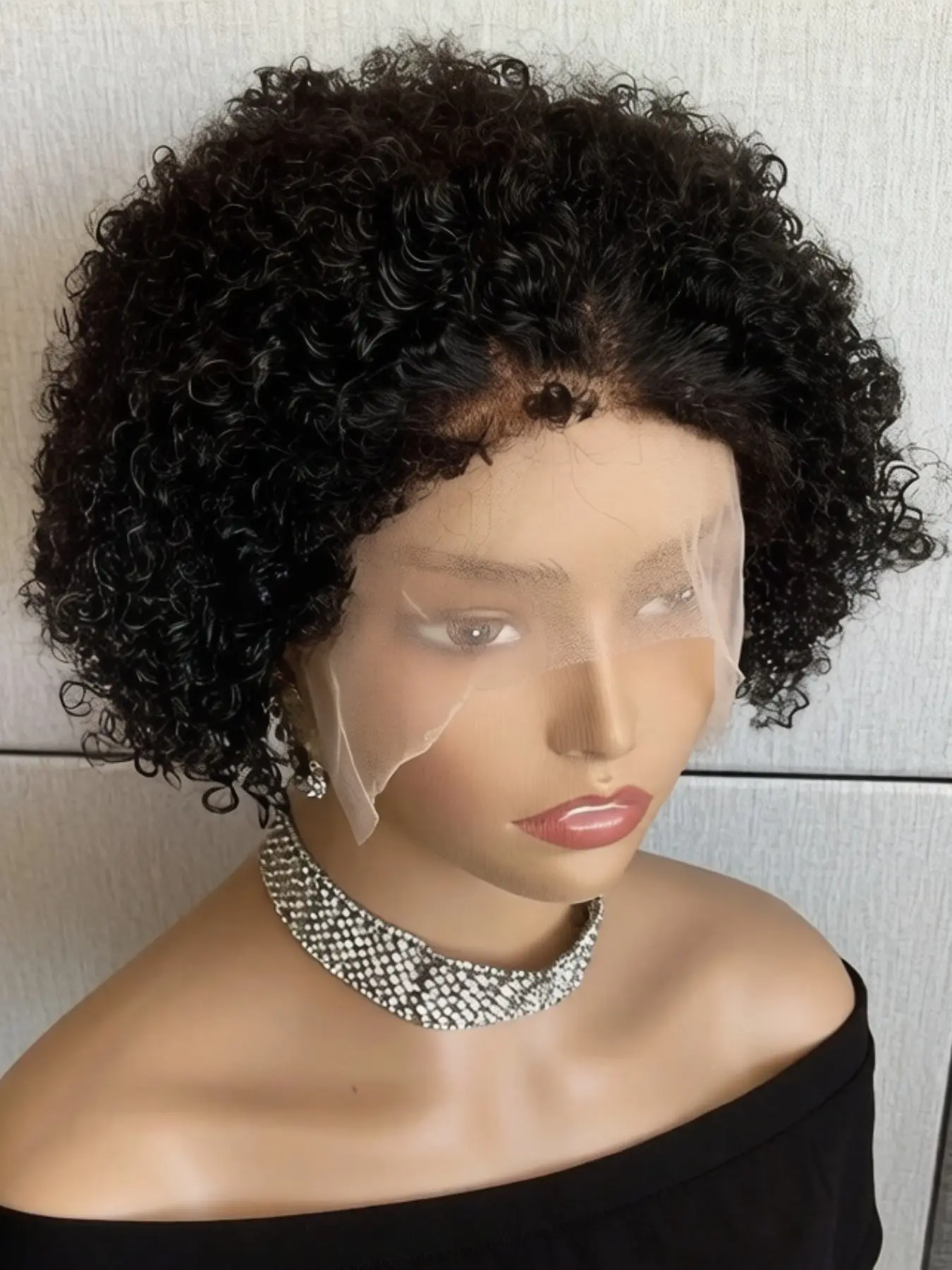 13x4 Lace Frontal Wig, Human Hair Afro Kinky Curly 4C Edges, Baby Hair Pixie Cut, Bob Wigs for Women, Natural Look, Easy Maintenance