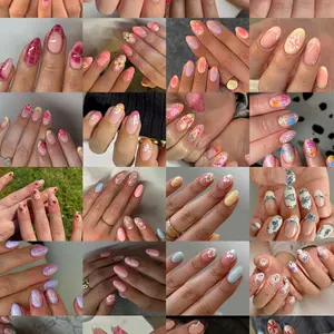 576pcs Short Oval Press-On Nails, Flower Cherry Blossom Hibiscus, Underwater Pattern, Includes Jelly Glue and Nail Files, Perfect for Parties, Nail Design, Diy Nails Art