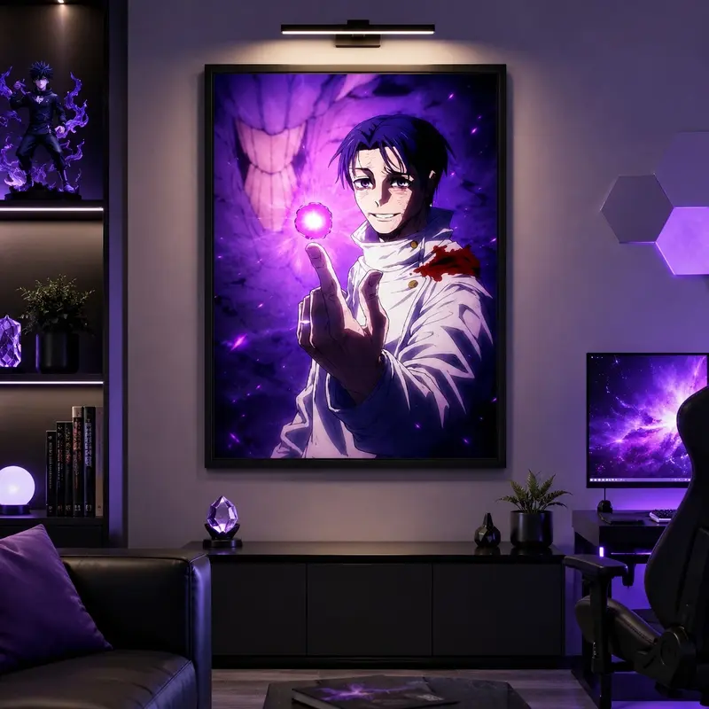 Jujutsu Kaisen Yuta Okkotsu Artistic Canvas Wall Art - Bordered Removable 1-Piece Manga Print, Special Grade Sorcerer Purple Cursed Energy Battle Design, Multi-Size Room Accessories for Fans' Gaming Rooms Home Decor