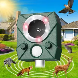 High Power Animal Repeller Speaker, Sound Wave Solar Mouse Deterrent, Dual Charging Cat Repeller for Yard Garden Park